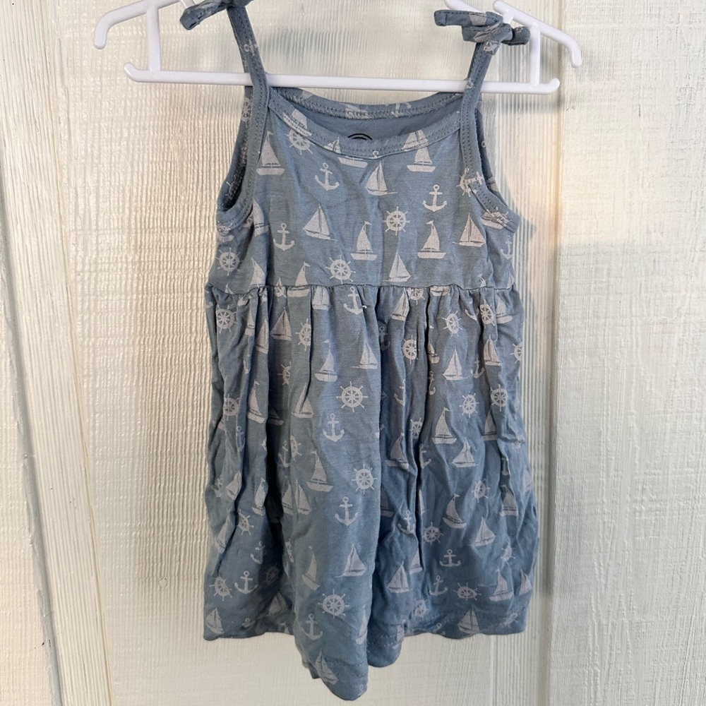 Emerson and Friends Blue Grey Sailboat Nautical Print Bamboo Sleeveless Dress